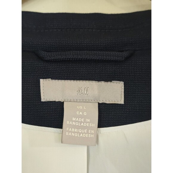 H&M Navy Blue Textured Blazer Jacket Womens Size Large Lined One Button Classic - Picture 11 of 14